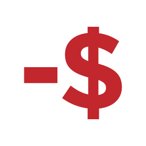 Red color negative dollar sign icon